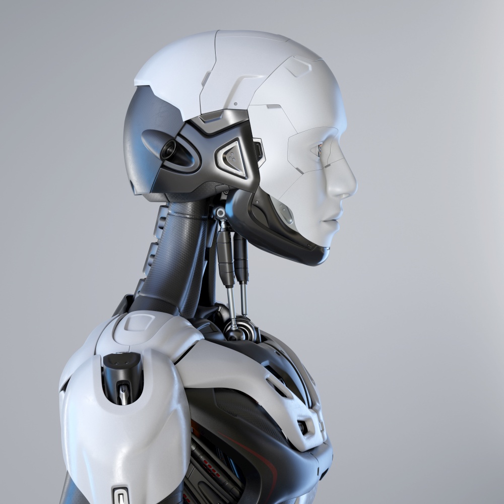 Robot&rsquo;s portrait in profile. 3D illustration. Robot&rsquo;s portrait in profile