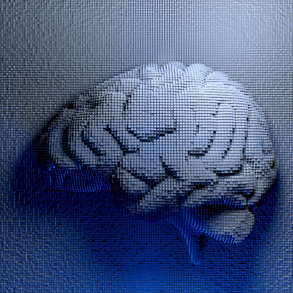 Brain consisting of blocks. Artificial intelligence concept. 3D illustration. Brain consisting of blocks