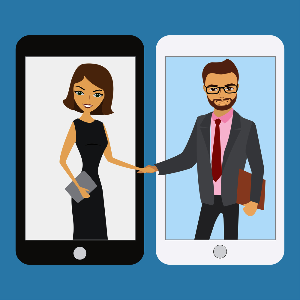 Handshake between business people. Smart phone technology.Vector illustration.. Handshake between people