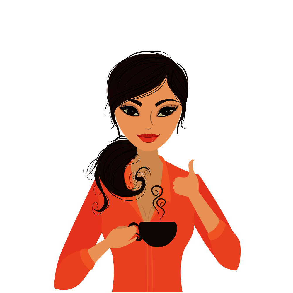 Pretty girl holding a cup of coffee,isolated on white background,cartoon stock vector illustration . Pretty girl holding a cup of coffee