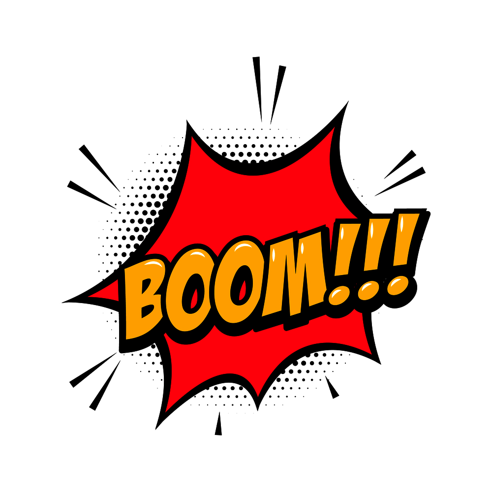BOOM!!! Comic style phrase with speech bubble. Vector illustration