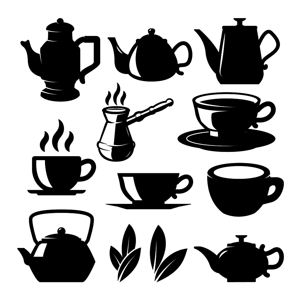 Set of tea shop icons and design elements. For logo, label, sign, poster. Vector illustration