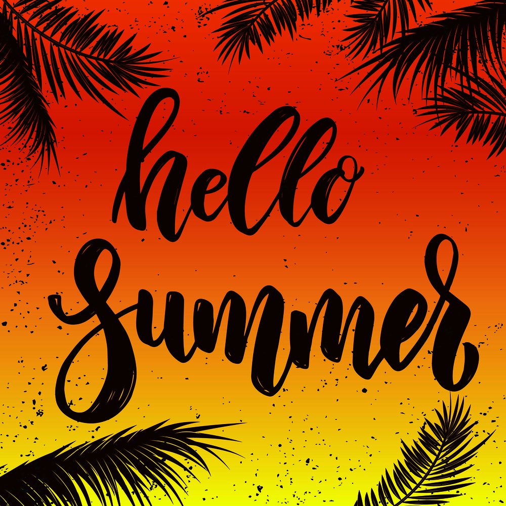 Hello summer. Lettering phrase on grunge background. Design element for poster, card, banner. Vector illustration