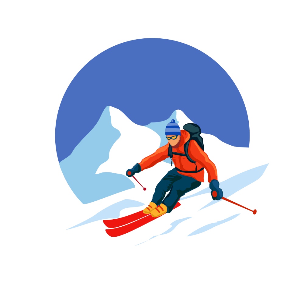 Skiers and snowboarders. Winter sport activities, people on snowboard, young skiers and snowboarders jump on mountain vector illustration. Extreme snow mountain, snowboard and snowboarding
