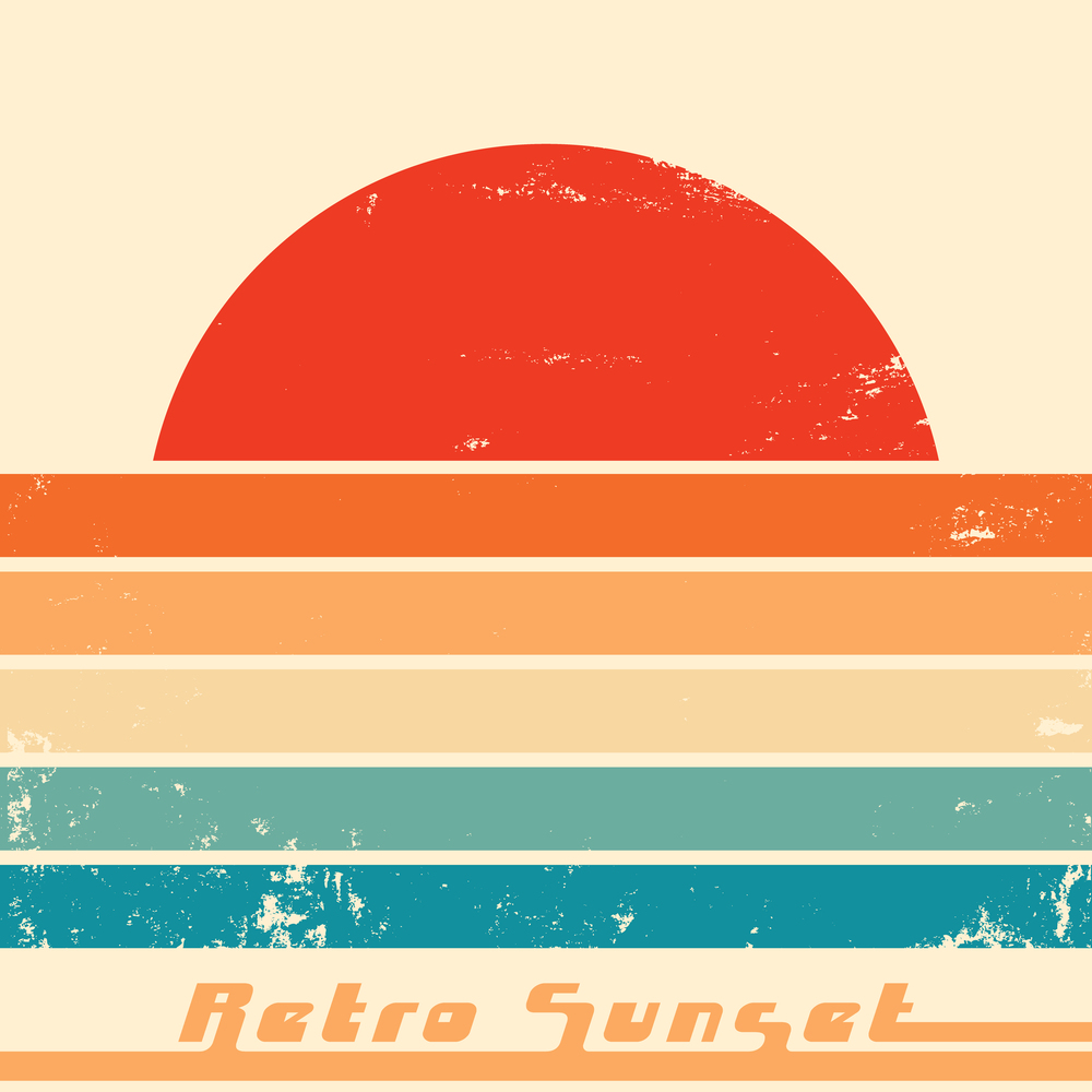 Retro Sunset poster with vintage grunge texture. Vector illustration.. Retro Sunset poster with vintage grunge texture. Vector illustration