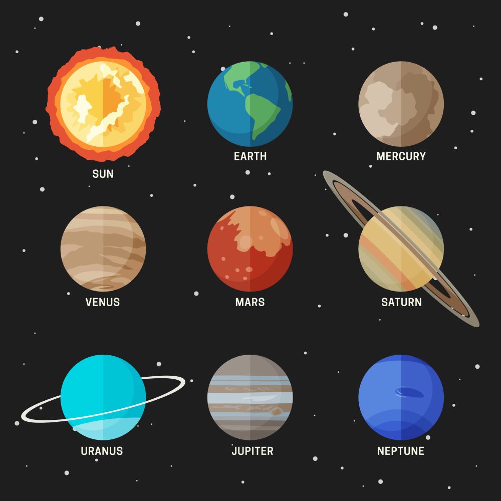 Planets set of the solar system. Simple flat icons of the main known planets.. Planets of the solar system