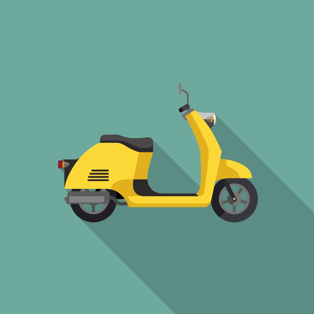 Yellow Scooter in flat style. Illustrations of retro little motorcycle with long shadow.. Yellow Retro Scooter