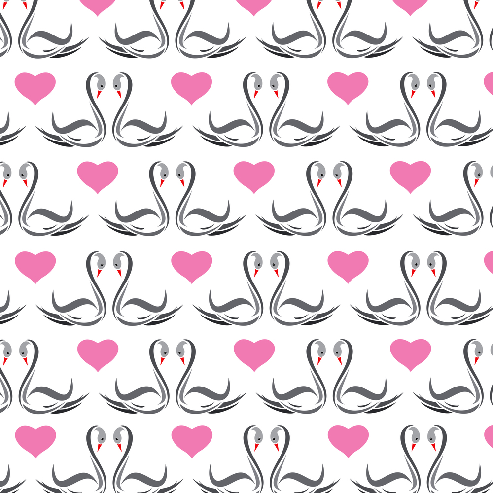 Seamless wallpaper swans and heart. Vector illustration