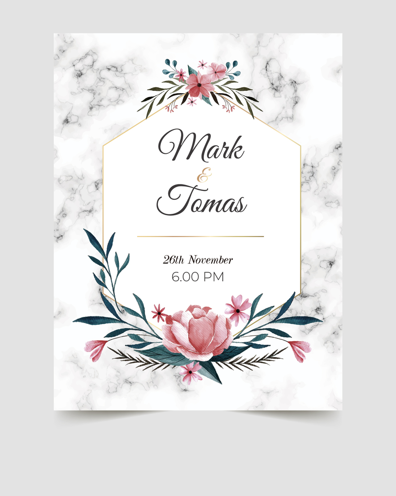vintage floral art wedding invitation template