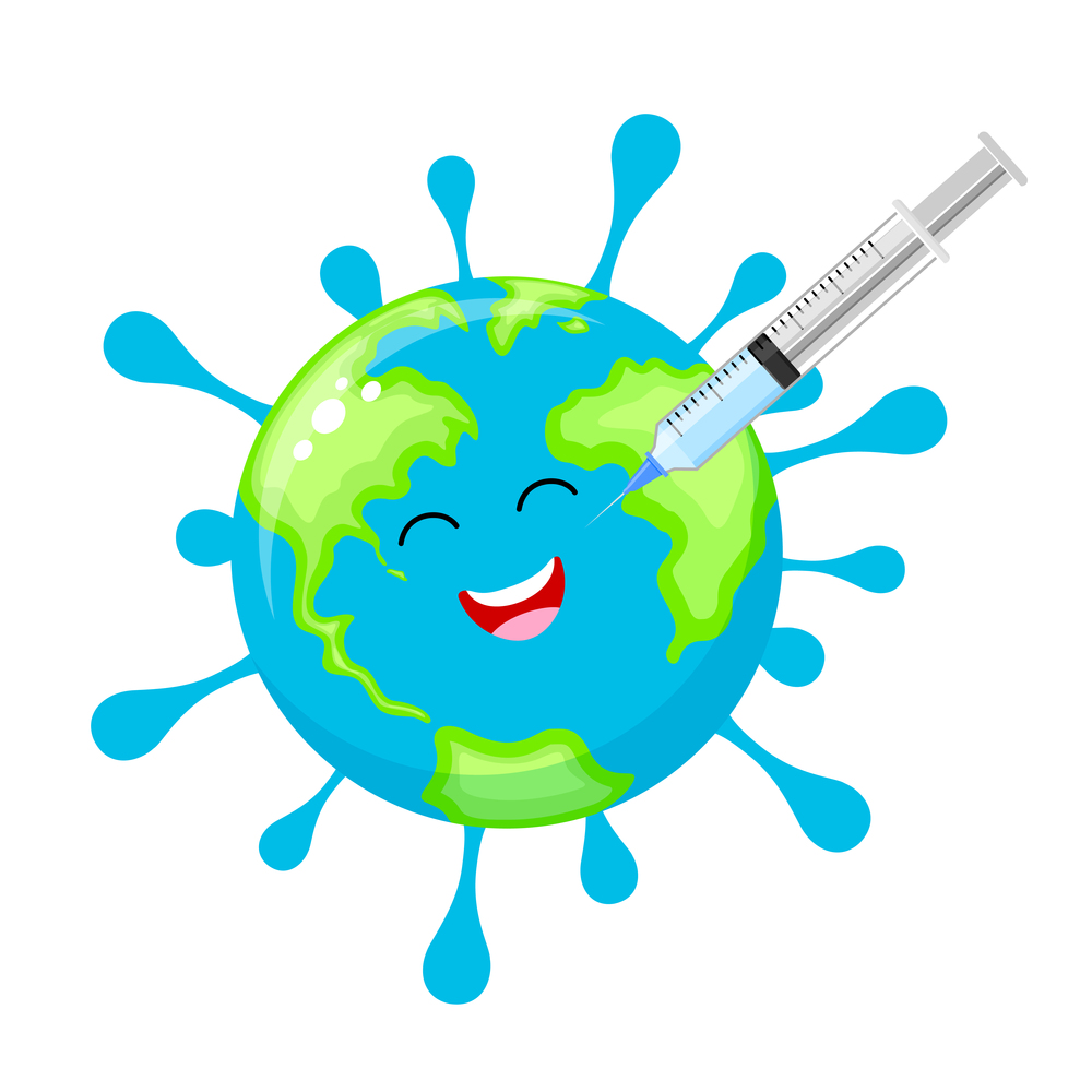 Syringe with the vaccine Covid-19. The world that was controlled by Covid-19. Protecting the world from the Corona virus (Covid-19).