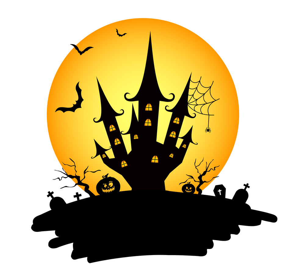 Halloween night with creepy castle. Element for banner, greeting card, halloween celebration, halloween party poster.