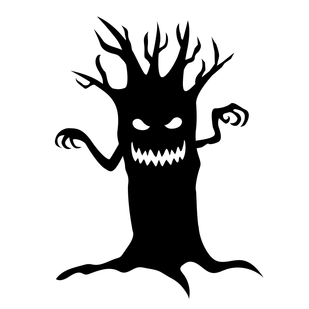 Scary tree for halloween. Silhouette character. Vector illustration.