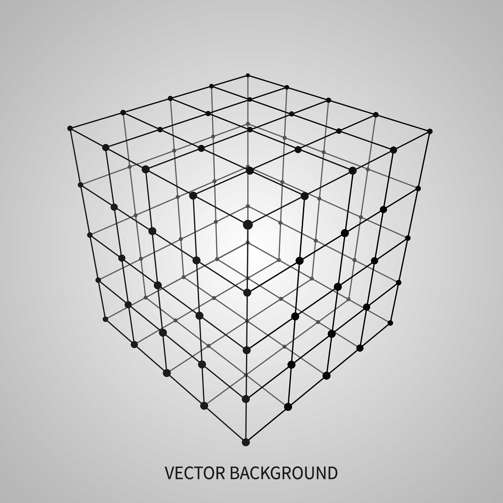 Cube 3d mesh wireframe. Web and data connection vector concept. Model complex object 3d square, geometric box structure wireframe illustration. Cube 3d mesh wireframe. Web and data connection vector concept