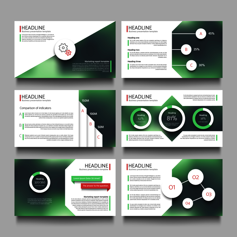 Company presentation booklet pages with abstract outdoor blurred photos vector template. Headline page and graphic leaflet for presentation illustration. Company presentation booklet pages with abstract outdoor blurred photos vector template