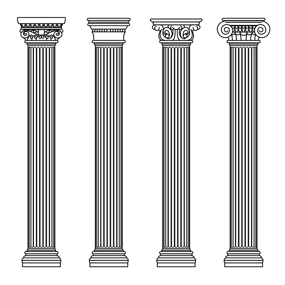 Greek and roman architecture classic stone colomns. Outline vector illustration. Architecture column and pillar ancient. Greek and roman architecture classic stone colomns. Outline vector illustration