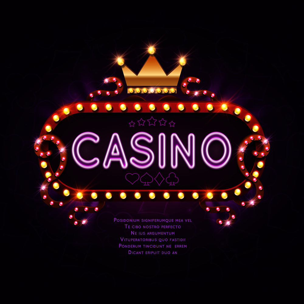 Vegas casino retro light sign for game background vector illustration. Banner billboard casino glowing. Vegas casino retro light sign for game background vector illustration