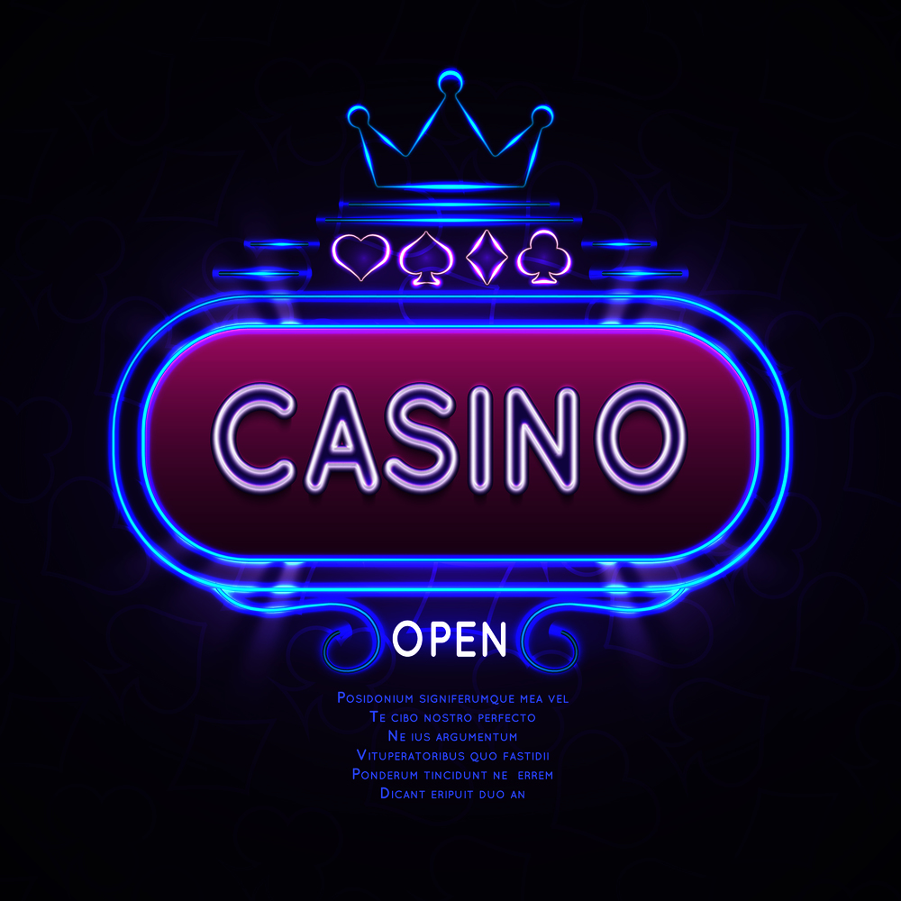 Abstract bright vegas casino banner with neon frame. Vector gambling background. Casino frame neon bright banner illustration. Abstract bright vegas casino banner with neon frame. Vector gambling background