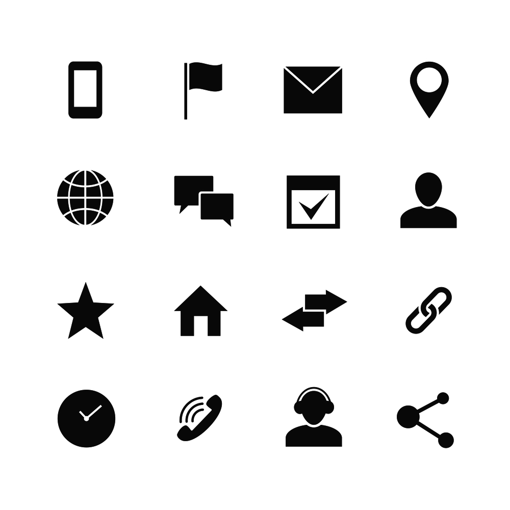 Contact and communication internet vector icons. Home, phone and email web symbols. Contact monochrome sign illustration. Contact and communication internet vector icons. Home, phone and email web symbols