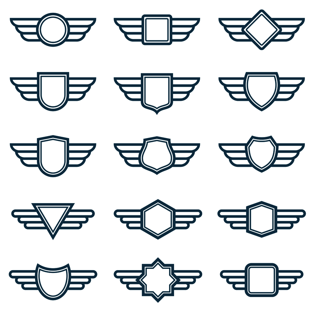 Eagle wings army vector badges. Aviation wing labels. Winged pilot emblems. Label and insignia military illustration. Eagle wings army vector badges. Aviation wing labels. Winged pilot emblems