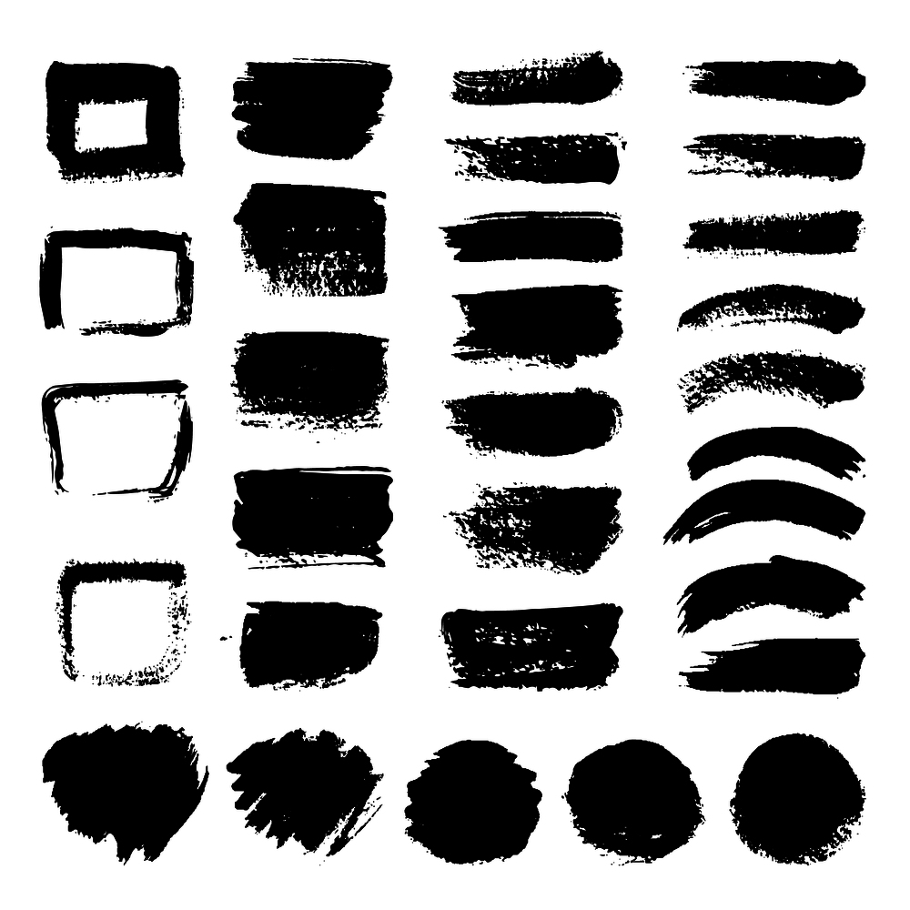 Ink black art brushes vector set. Dirty grunge painted strokes. Black paint and brush stroke dirty grunge illustration. Ink black art brushes vector set. Dirty grunge painted strokes