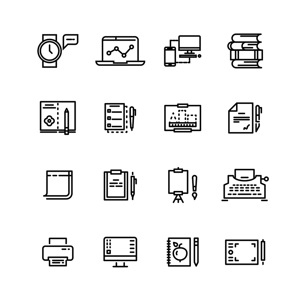 Creative, science, writing tools line icons set. Education and study, vector illustration. Creative, science, writing tools line icons set