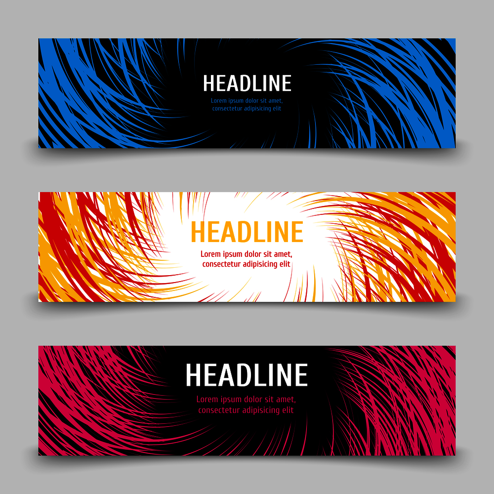 Business banners template with colorful spirals. Collection of colored cards. Vector illustration. Business banners template with colorful spirals