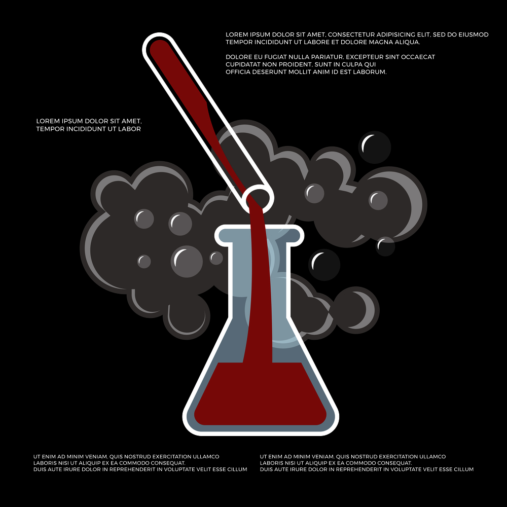 Chemistry, chemical experiment poster design. Beaker and flask vector illustration. Chemistry, chemical experiment vector poster design