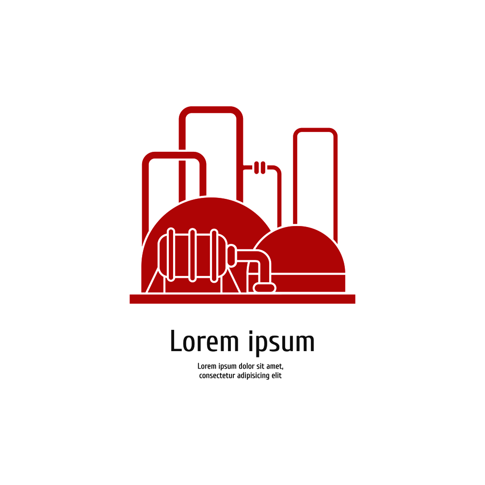 Heavy industry power plant - red icon on white background. Vector illustration. Heavy industry power plant - red icon on white background