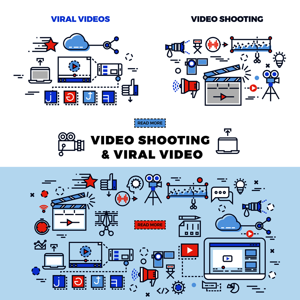 Viral video and video shooting information page. Viral video for internet marketing llustration. Viral video and video shooting information page