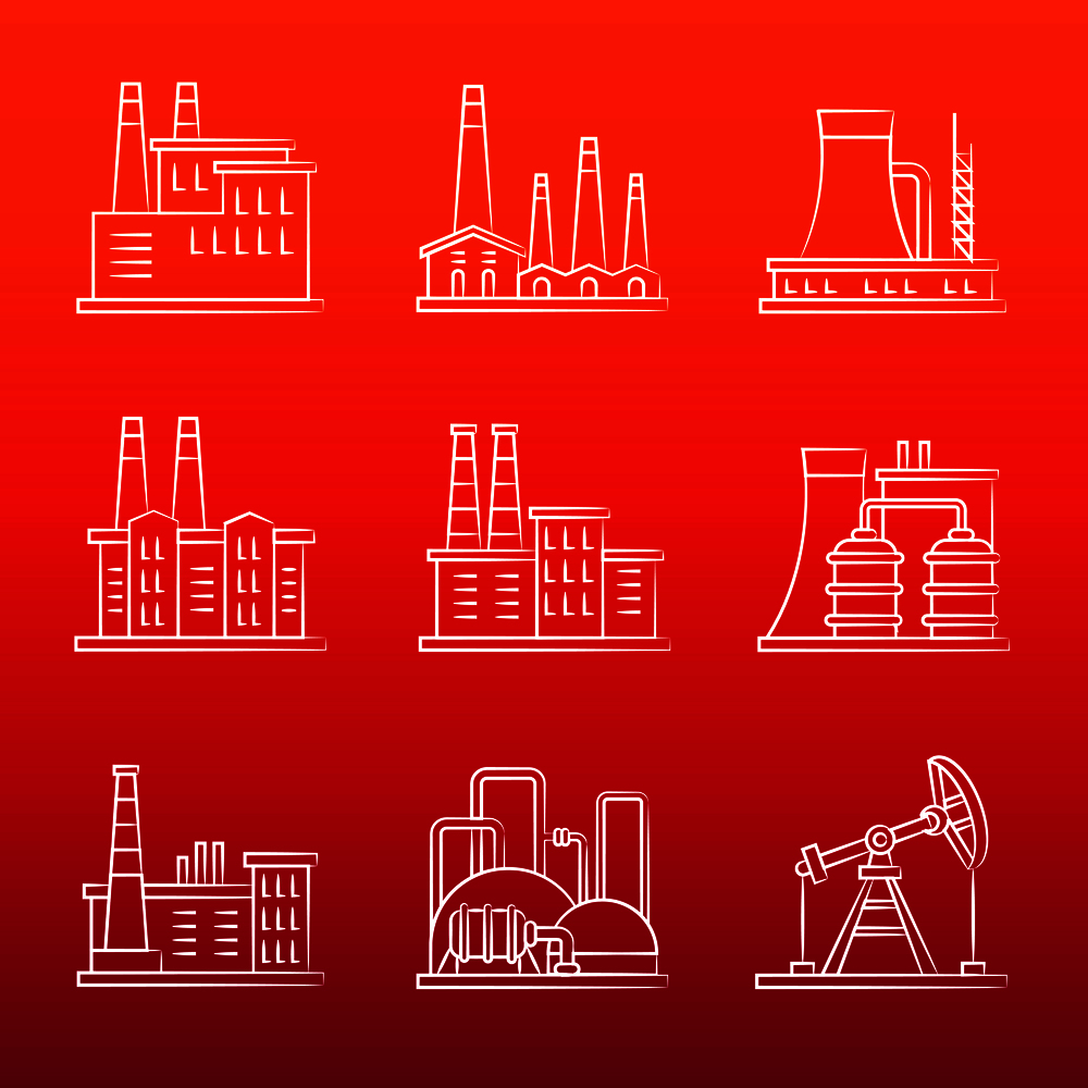 White industry powers line icons on colorful background. Vector illustration. White industry powers line icons on colorful background