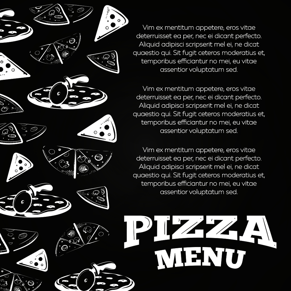 Chalkboard pizza menu poster - fast food banner design. Vector illustration. Chalkboard pizza menu poster - fast food banner design