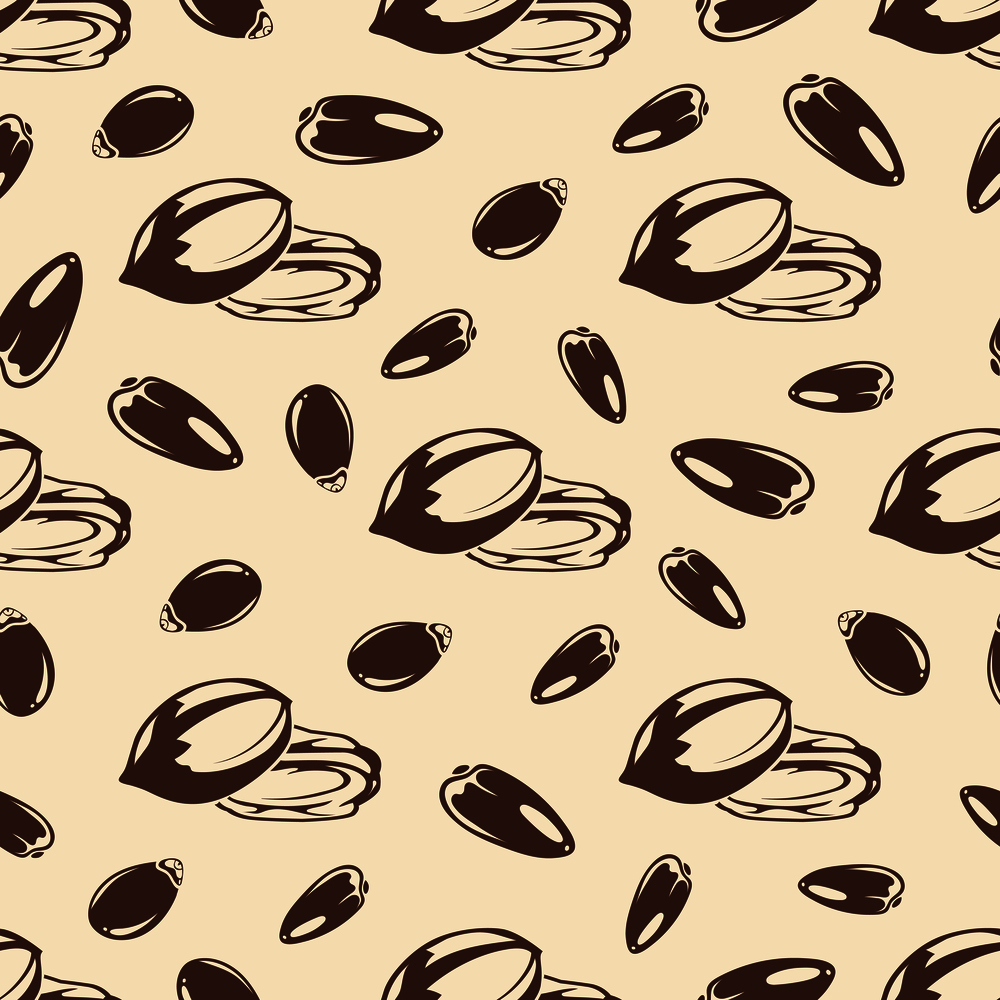 Nuts and seeds vintage seamless pattern. Background with food seeds, vector illustration. Nuts and seeds vintage seamless pattern
