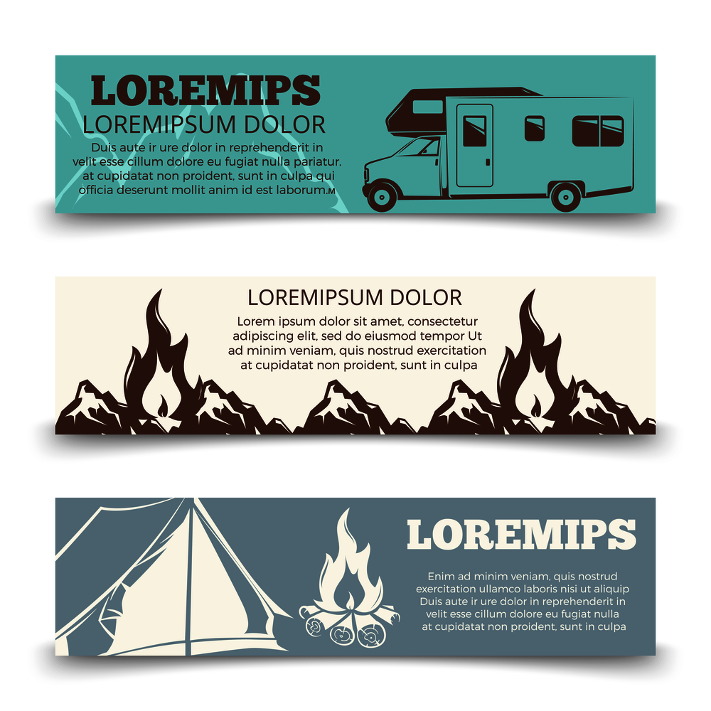 Vintage camping banners template collection. Poster of forest nature. Vector illustration. Vintage camping banners template collection