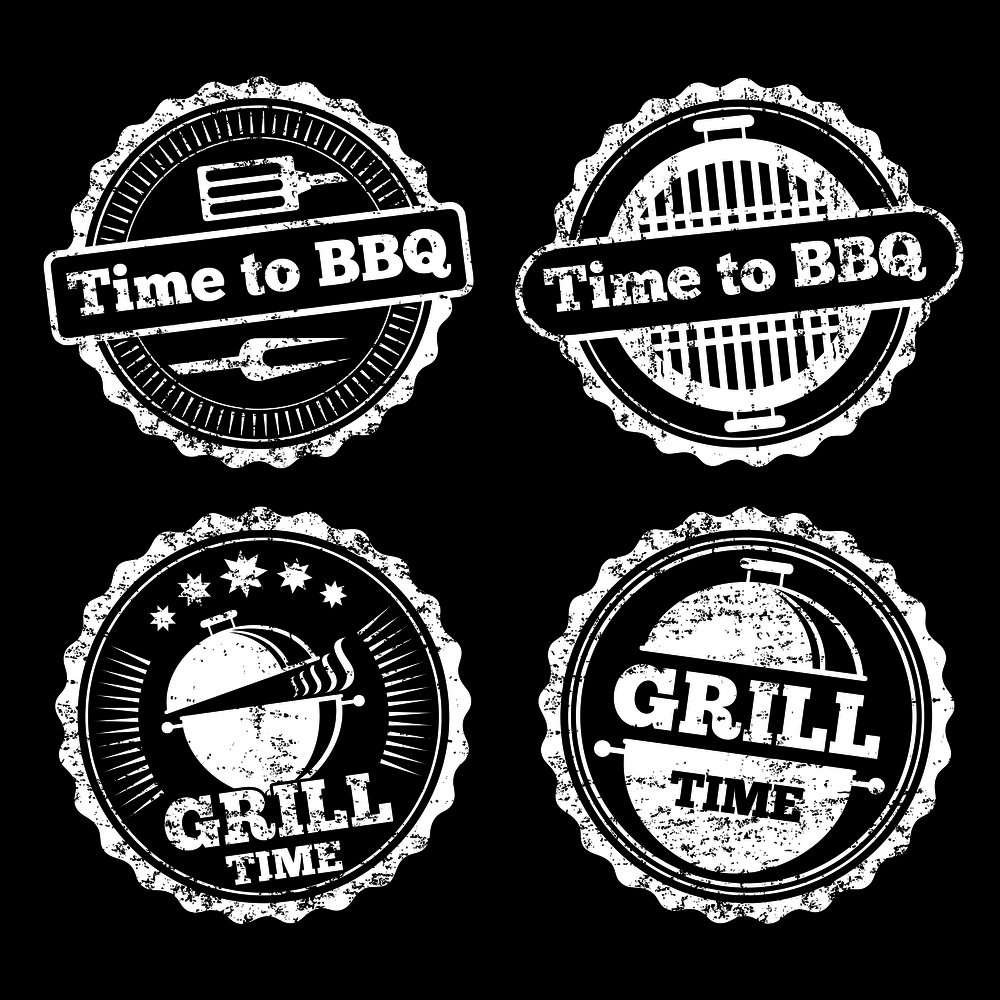 BBQ and grill time grunge labels design. Barbecue design food, vector illustration. BBQ and grill time grunge labels design