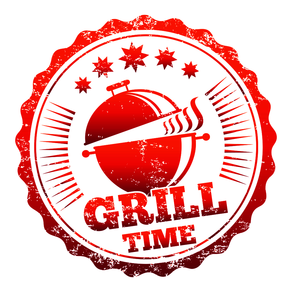 Grill time vector label design isolated on white background. Grill time vector label design
