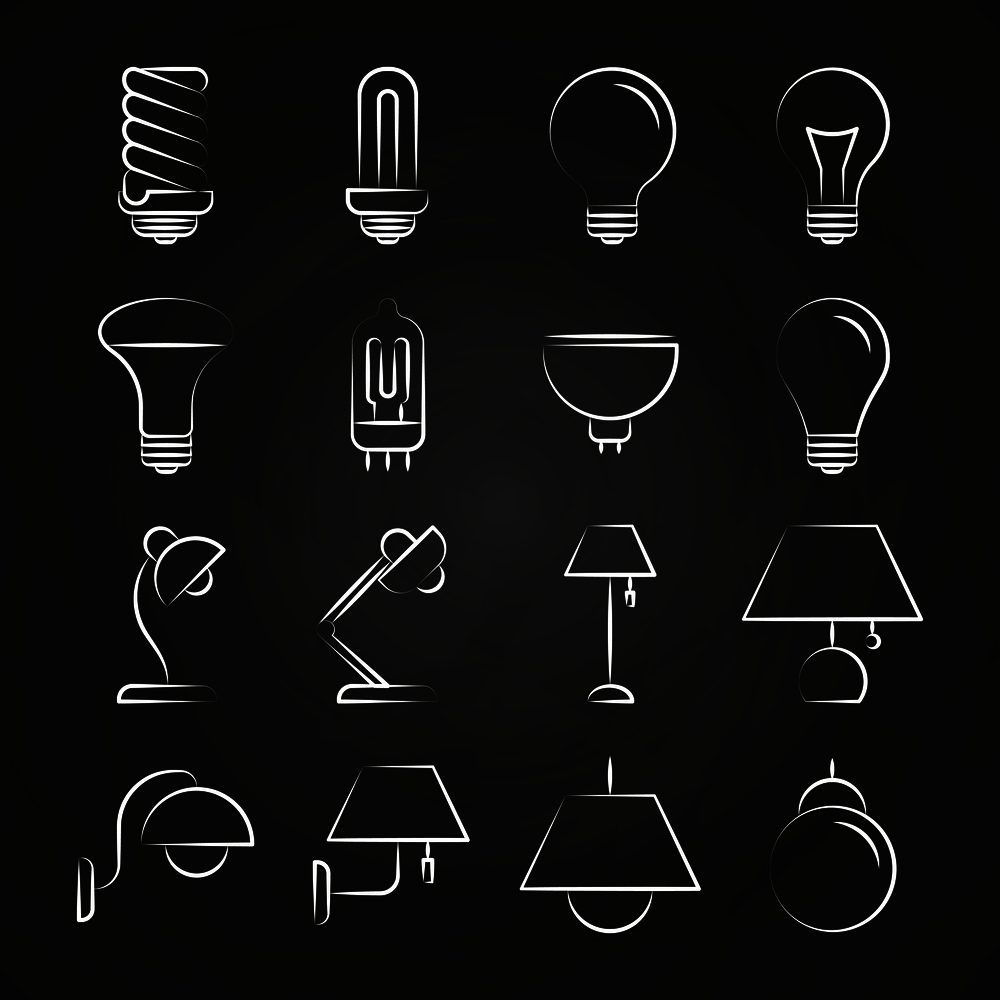 Hand drawn lamp icons collection. Set of lamp idea sketch, vector illustration. Hand drawn lamp icons collection