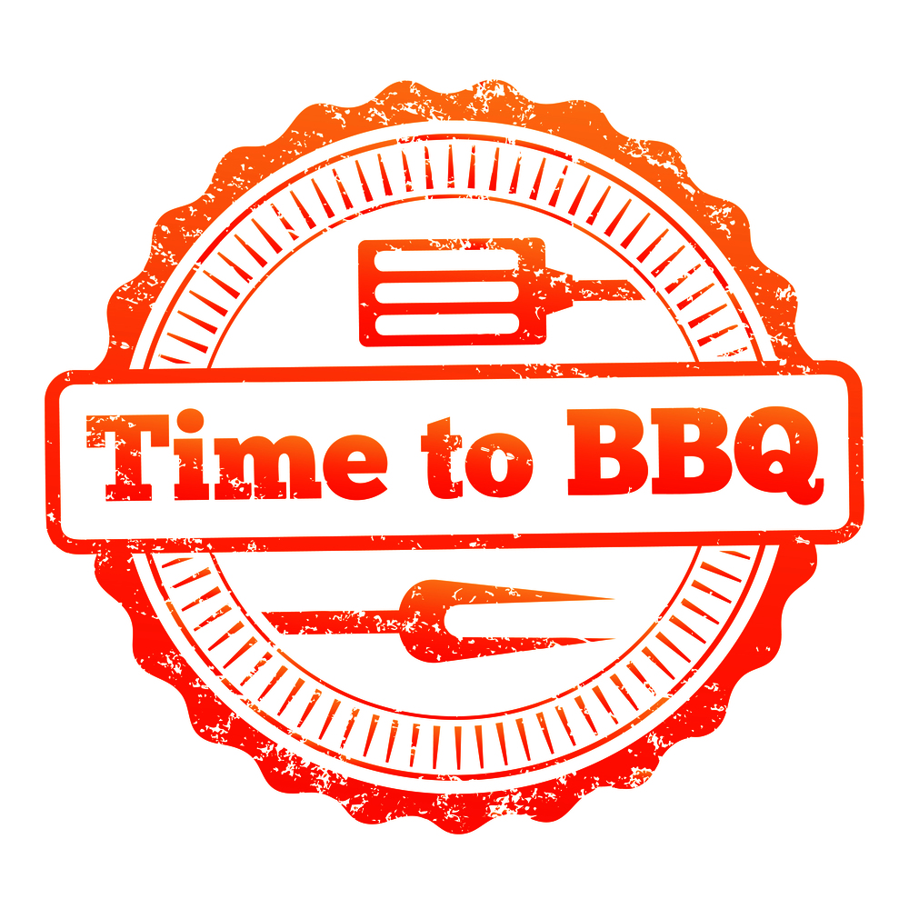 Time to BBQ colorful label design. Bbq label symbol, vector illustration. Time to BBQ colorful label design
