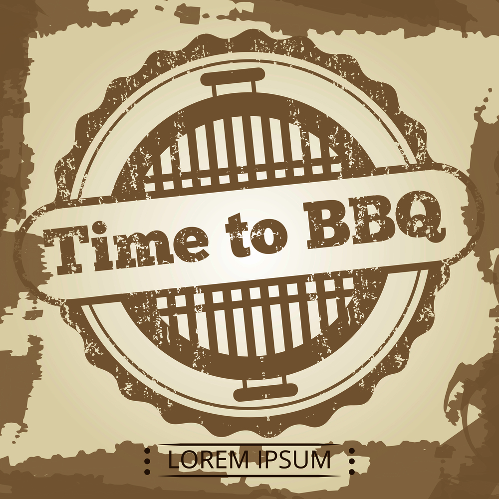 Time to BBQ grunge background with label. Barbecue design label illustration. Time to BBQ grunge background with label