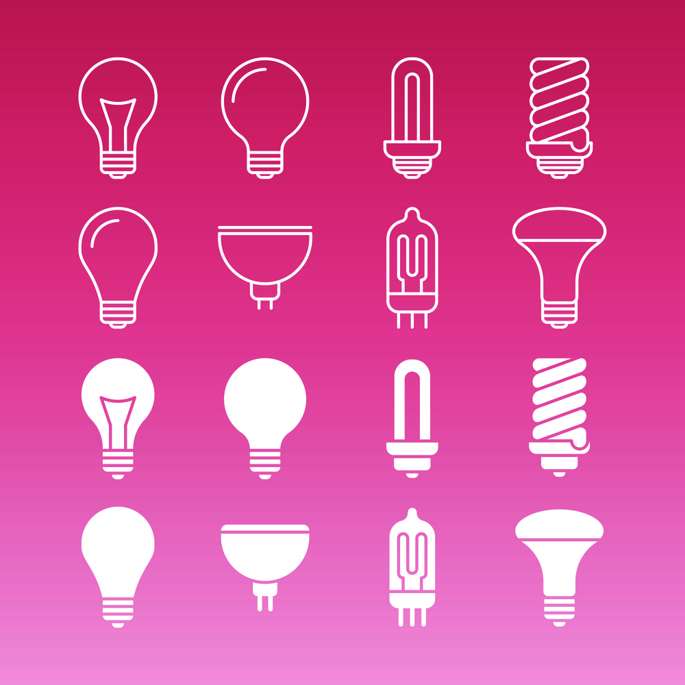 White lamp bulbs line and outline icons collection. Vector illustration. White lamp bulbs line and outline icons collection