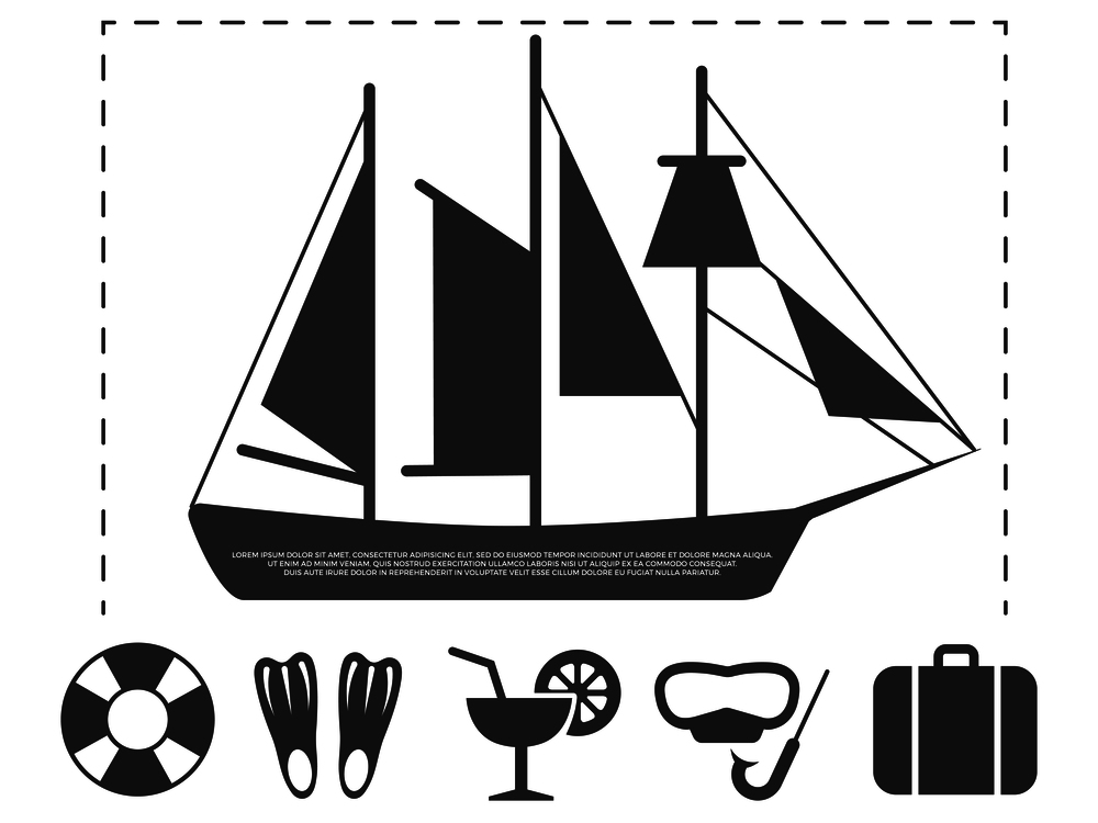 Sailboat travel info poster elements with water holiday at sea intertaiment icons. Sailboat travel info poster elements
