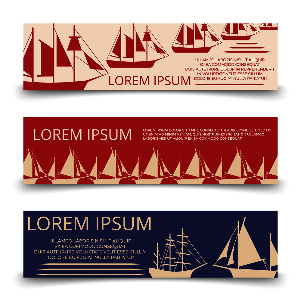 Sea horizonal banners template with sailboats. Template card travel. Vector illustration. Sea horizonal banners template with sailboats