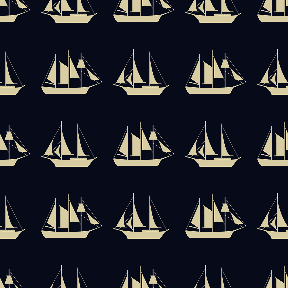 Simple sailboat or ships seamless pattern design. Ocean sailboat, vector illustration. Simple sailboat or ships seamless pattern design
