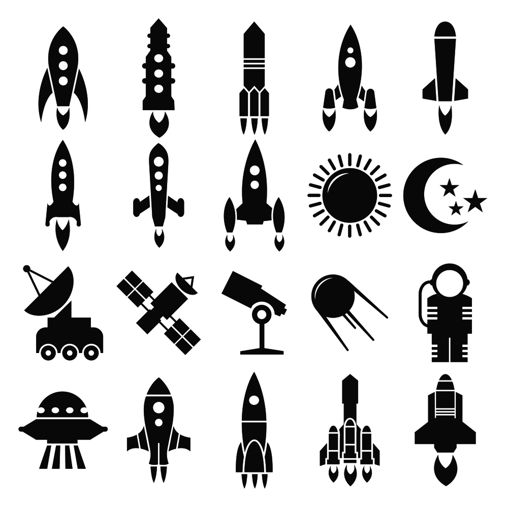 Rocket and spaceship, astronomy icons design. Spaceship and satellite, vector illustration. Rocket, spaceship, astronomy icons design