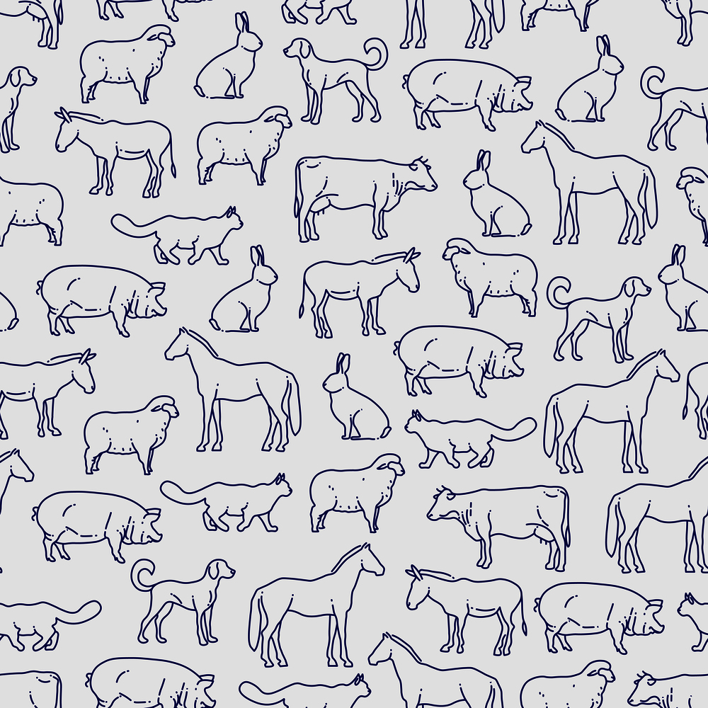 Popular farm animals seamless pattern. Nature animal artistic hand drawn. Vector illustration. Popular farm animals seamless pattern
