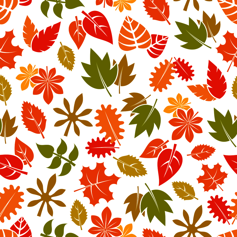 Autumn leaves seamless pattern - colorful fall foliage background. Vector illustration. Autumn leaves seamless pattern - colorful fall foliage background