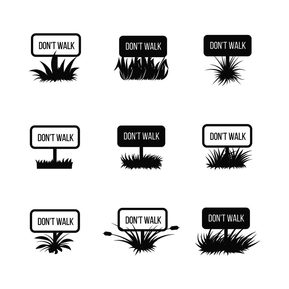 Dont walk info nameplate with grass black silhouettes. Vector illustration. Not walk plate