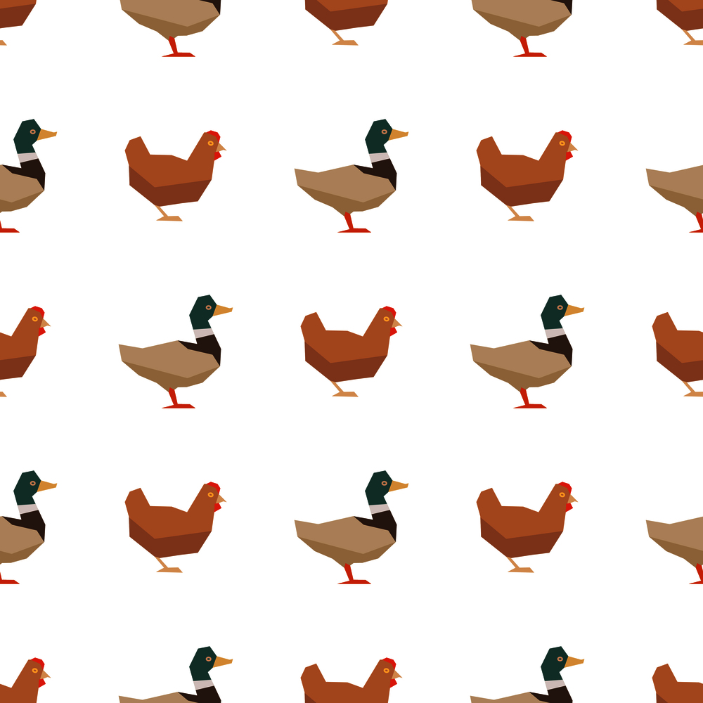 Ducks and chickens seamless pattern. Vector farm birds illustration background. Ducks and chickens seamless pattern