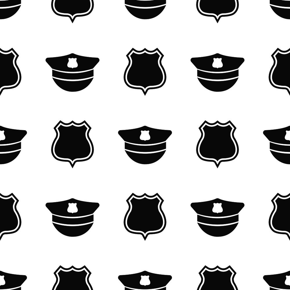 Police seamless pattern with police cap and badge. Police monochrome background. Police seamless pattern with police cap and badge