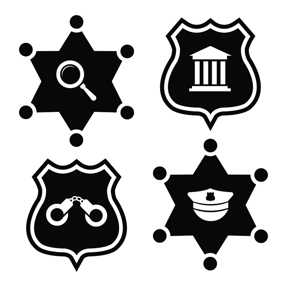 Law or police labels design. Vector police badge of set. Vector illustration. Law or police labels design
