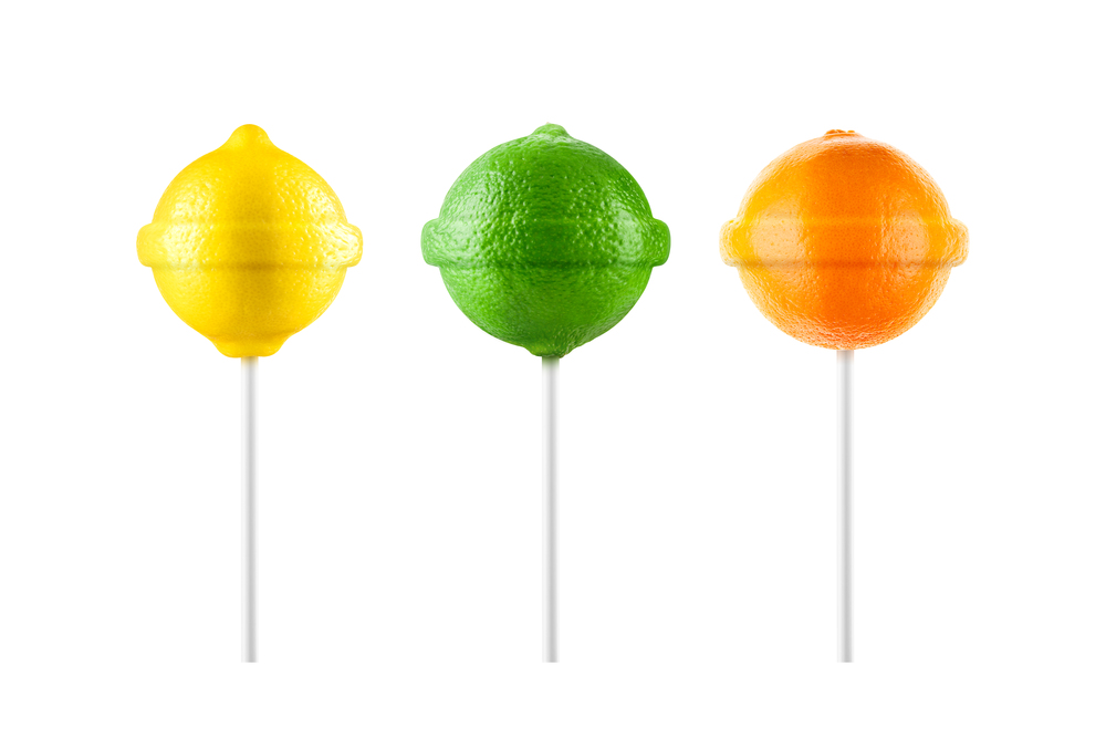 Lollipops. Lemon, lime, orange set isolated on white background. Creative candy idea. Lollipops. Lemon lime orange